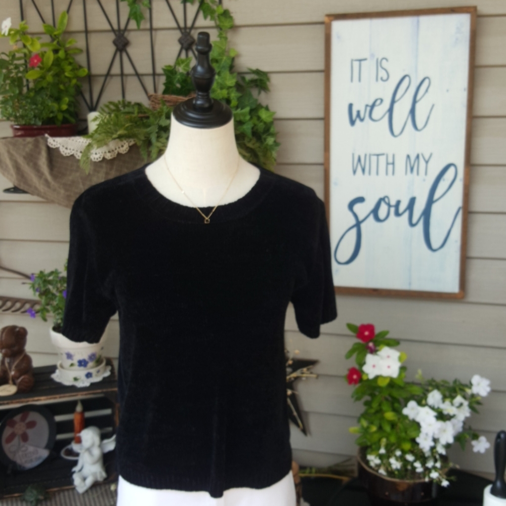 I D I by MATHEW H ♡ Sweet Vintage Black SOFT Thick Chenille Knit Sweater Top S